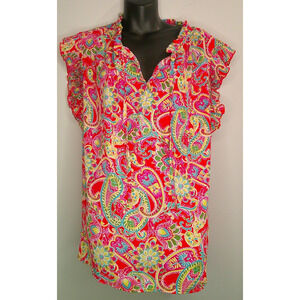 Chenault 1X Flutter Sleeve V-Neck Blouse Short Sleeve Paisley Floral